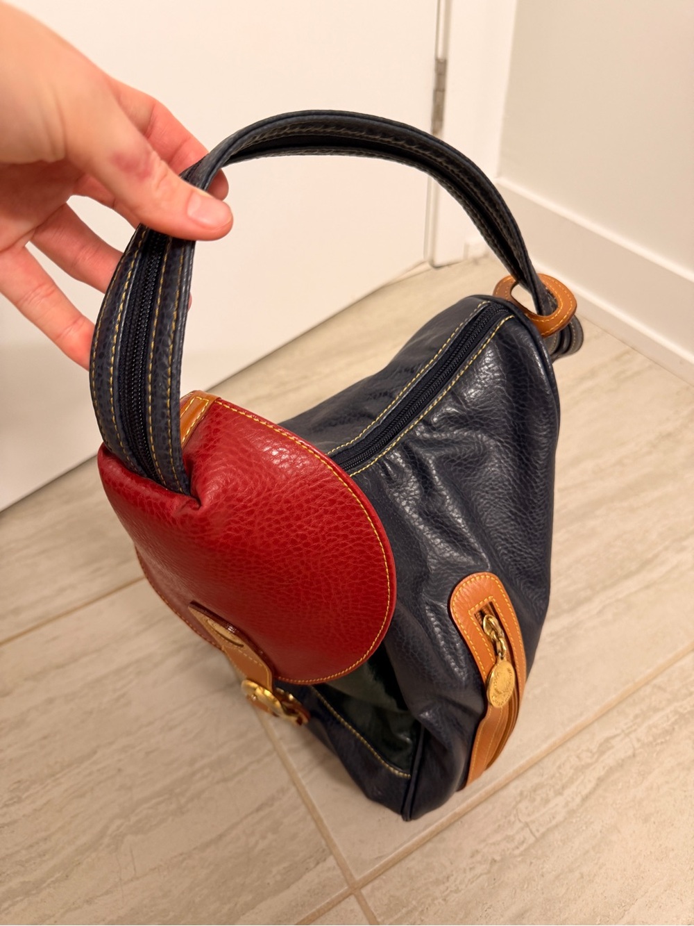 Alfred Sung Leather Colorblock Backpack - Picture 6 of 9